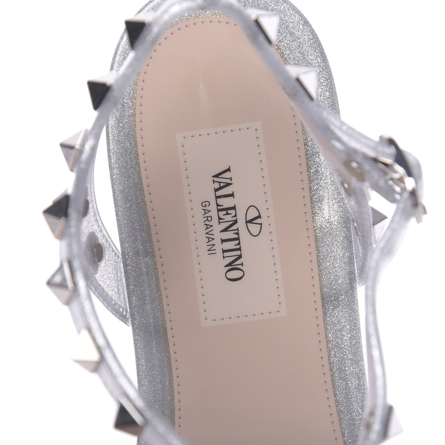 Valentino Garavani PVC Jelly Glitter Rockstud Caged Sandals 38 SIlver 6 of 8