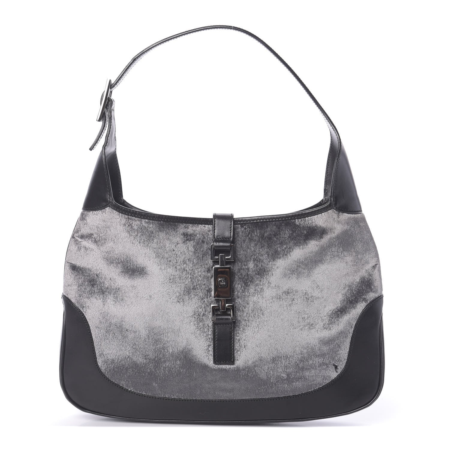 Gucci Velvet Calfskin Jackie O Hobo Grey Black 1 of 9