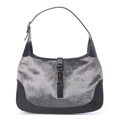 Gucci Velvet Calfskin Jackie O Hobo Grey Black 1 of 9