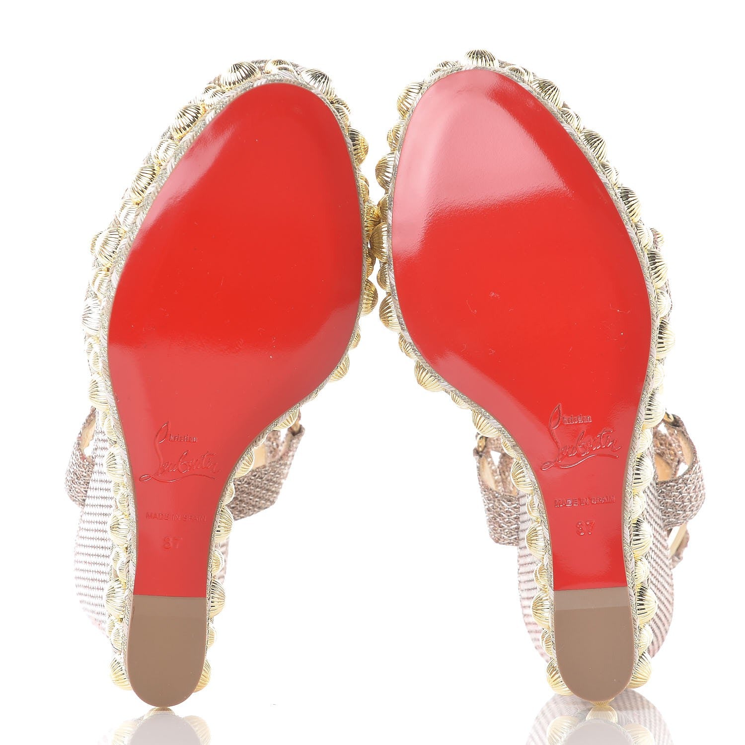 Christian Louboutin Glitter Mesh Specchio Rondaclou 120 Wedge Sandals 37 Gold 5 of 9