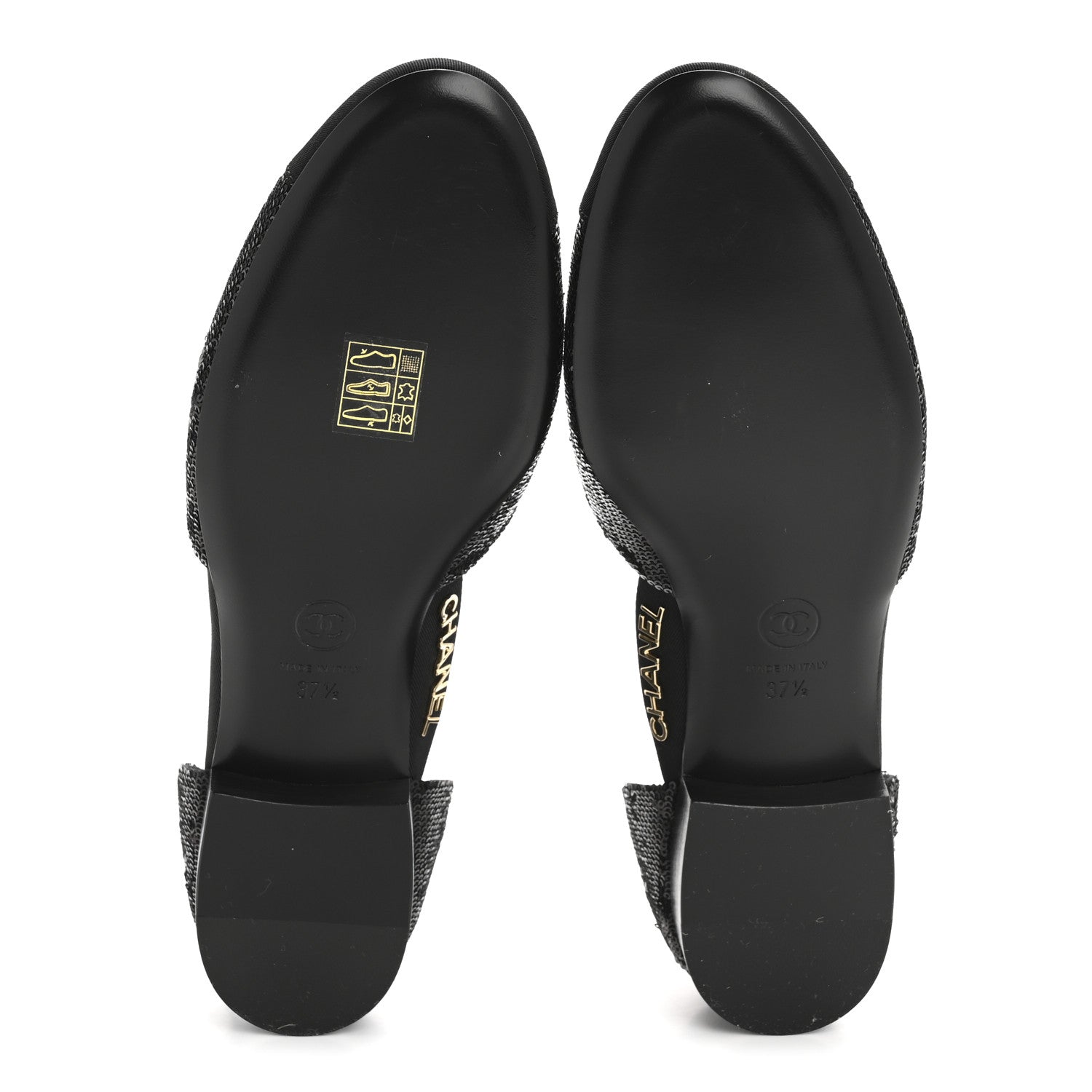 Chanel Sequin Grosgrain CC Cap Toe Ankle Flat 37.5 Black 6 of 9