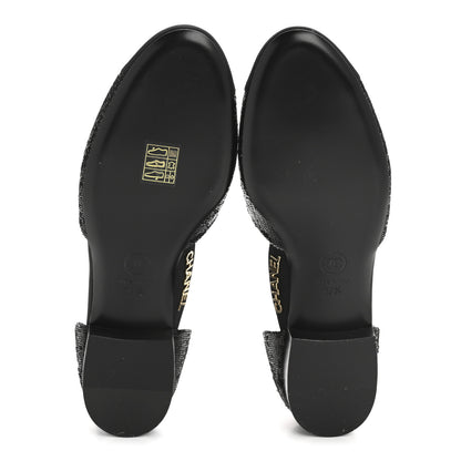 Chanel Sequin Grosgrain CC Cap Toe Ankle Flat 37.5 Black 6 of 9
