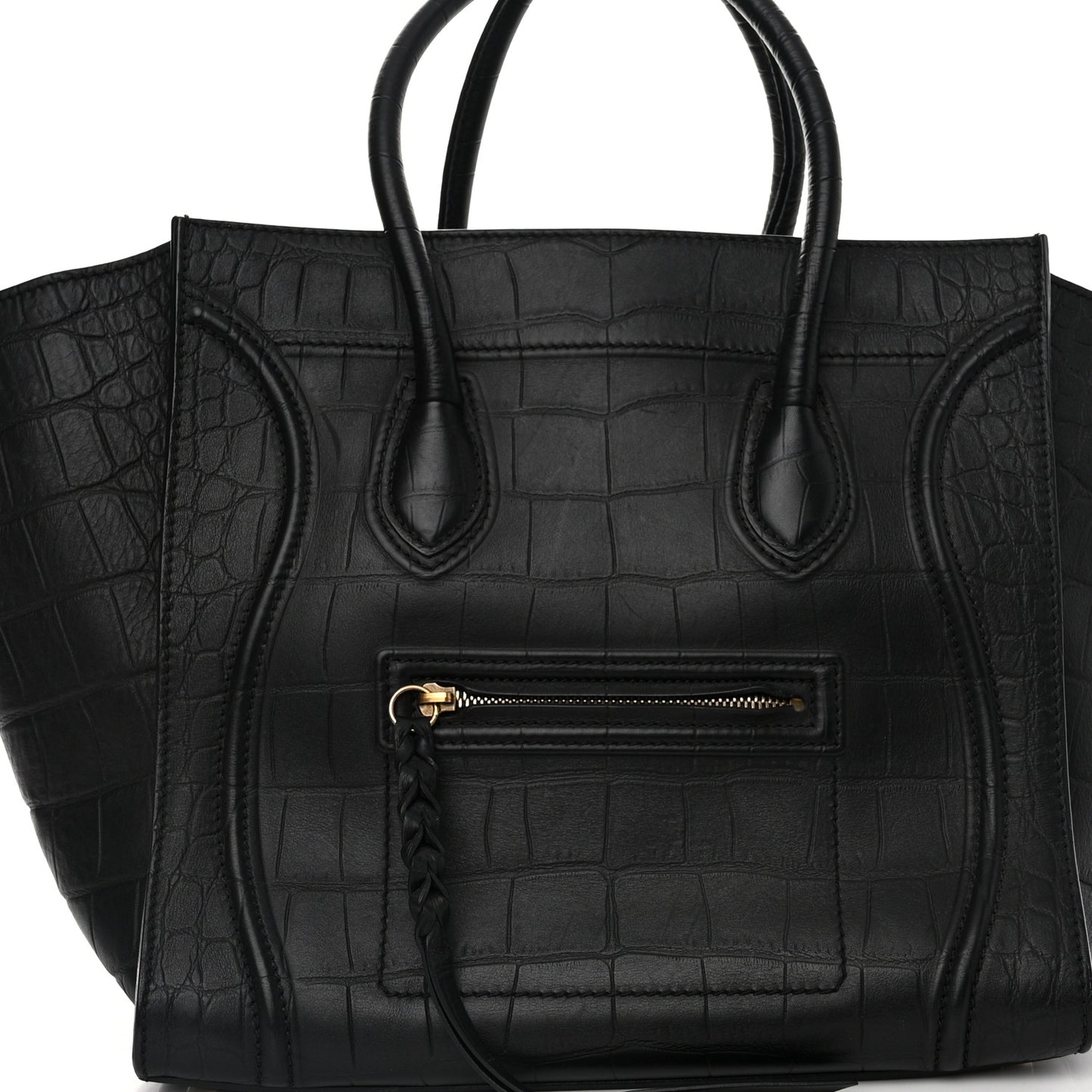 Crocodile Embossed Calfskin Medium Phantom Luggage Black