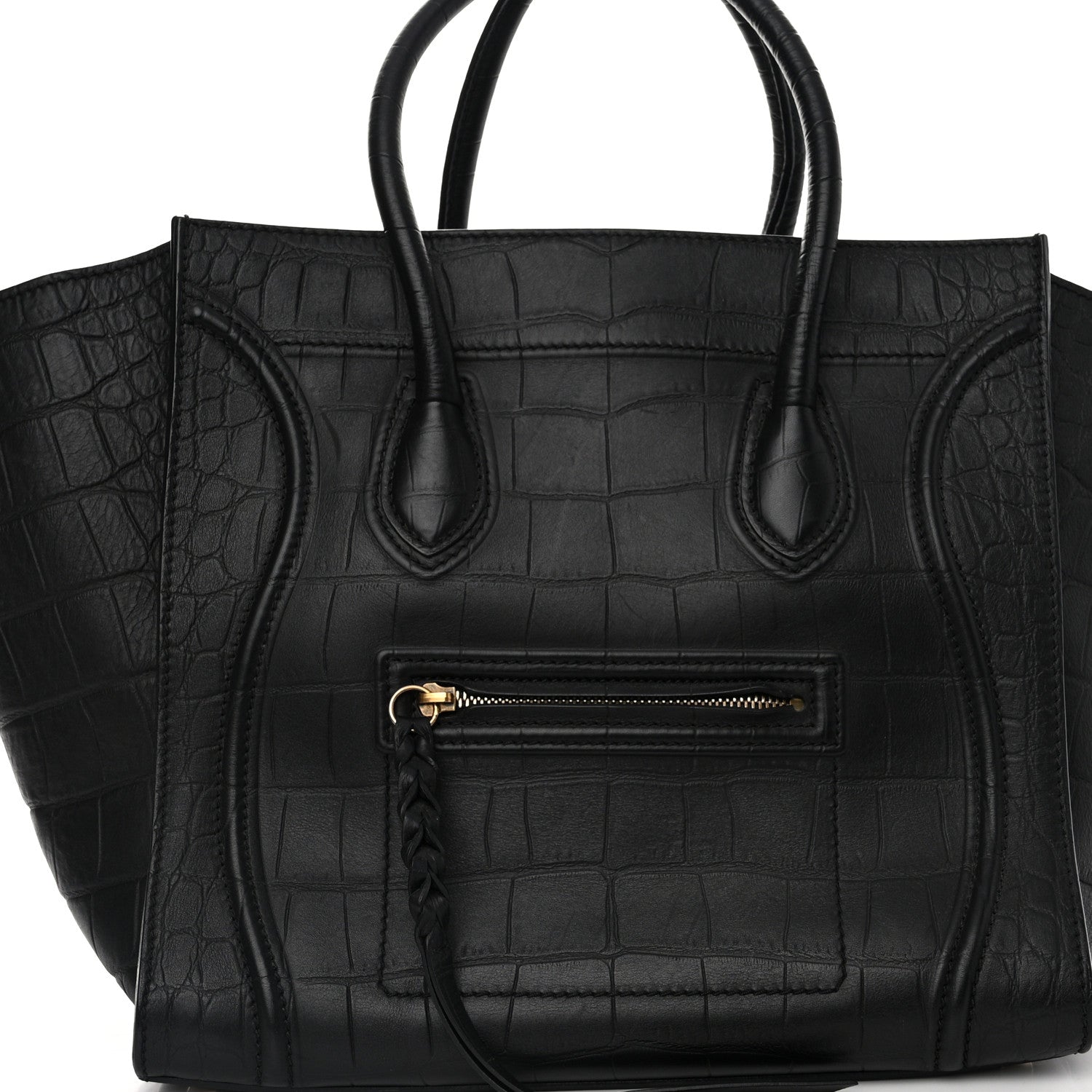 Celine Crocodile Embossed Calfskin Medium Phantom Luggage Black 7 of 10