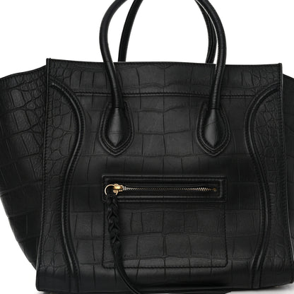 Celine Crocodile Embossed Calfskin Medium Phantom Luggage Black 7 of 10