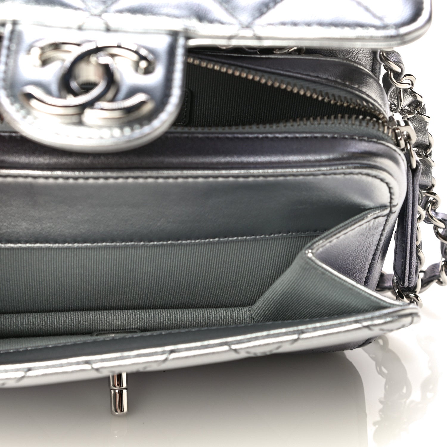 Chanel Metallic Lambskin Like A Wallet Flap Silvery Black 6 of 17