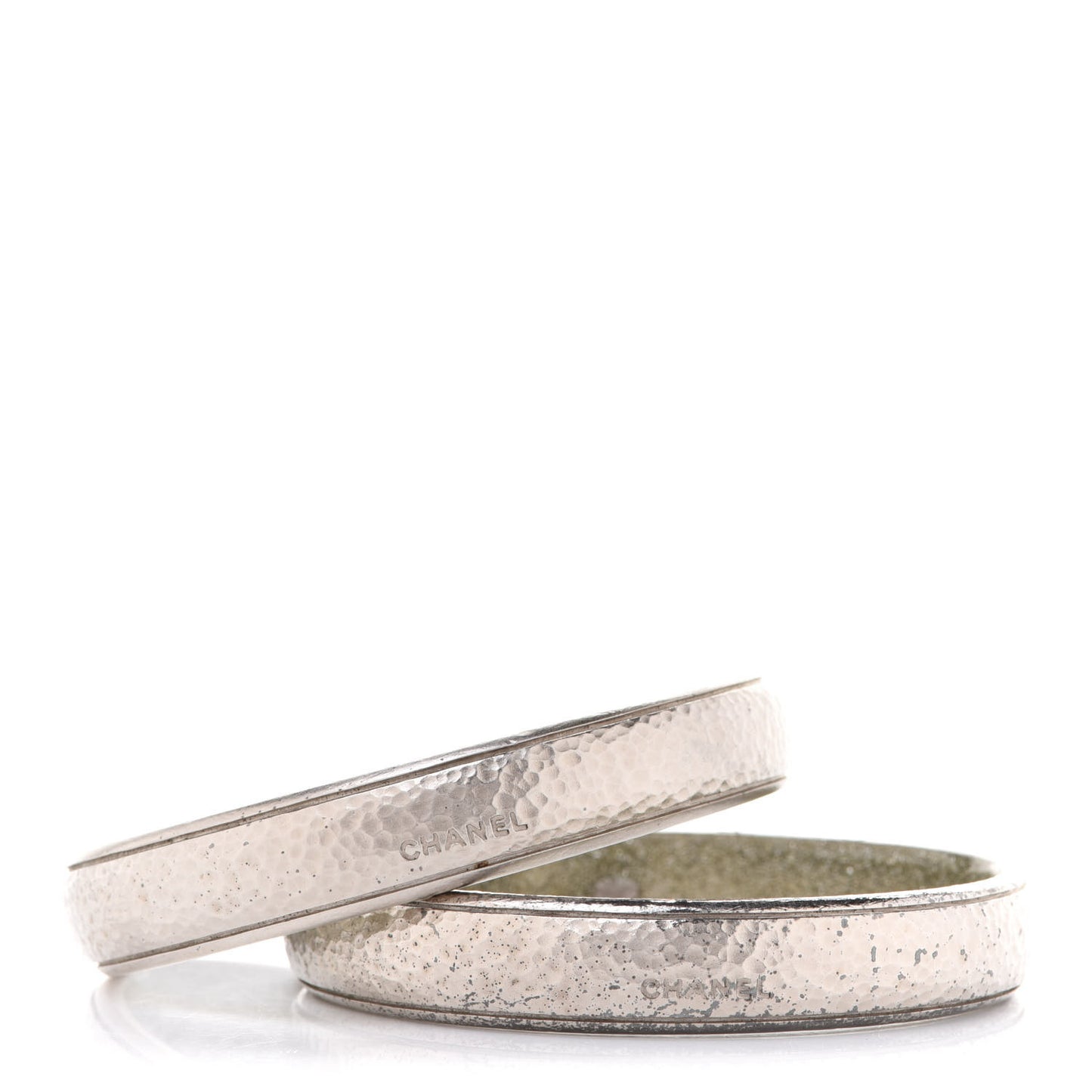 Metal Hammered CC Bangle Set of 2 Silver