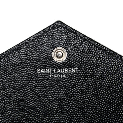 Saint Laurent Grain De Poudre Matelasse Chevron Monogram Chain Wallet Black 8 of 9