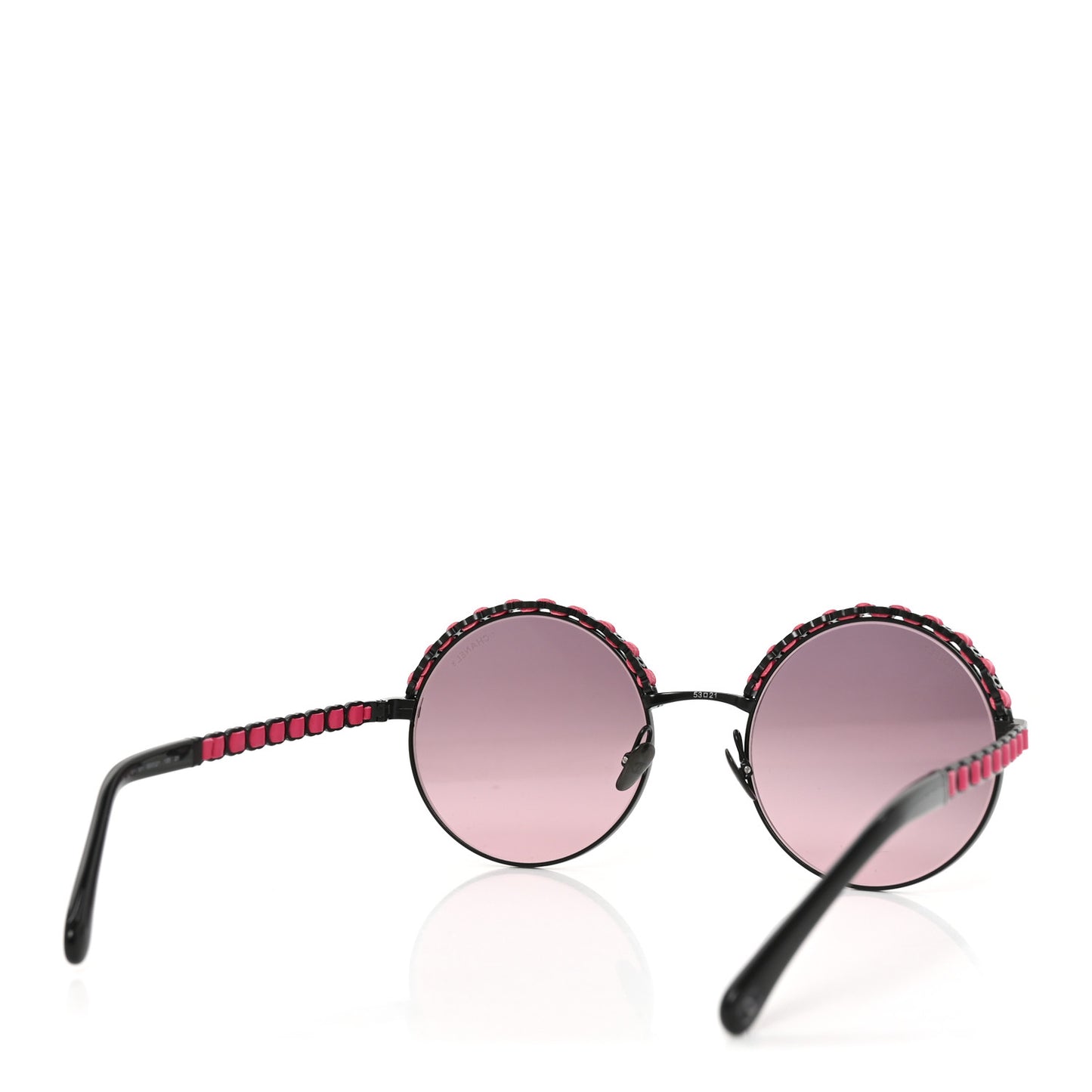 Metal Calfskin Round Chain Sunglasses 4265-Q Black Pink