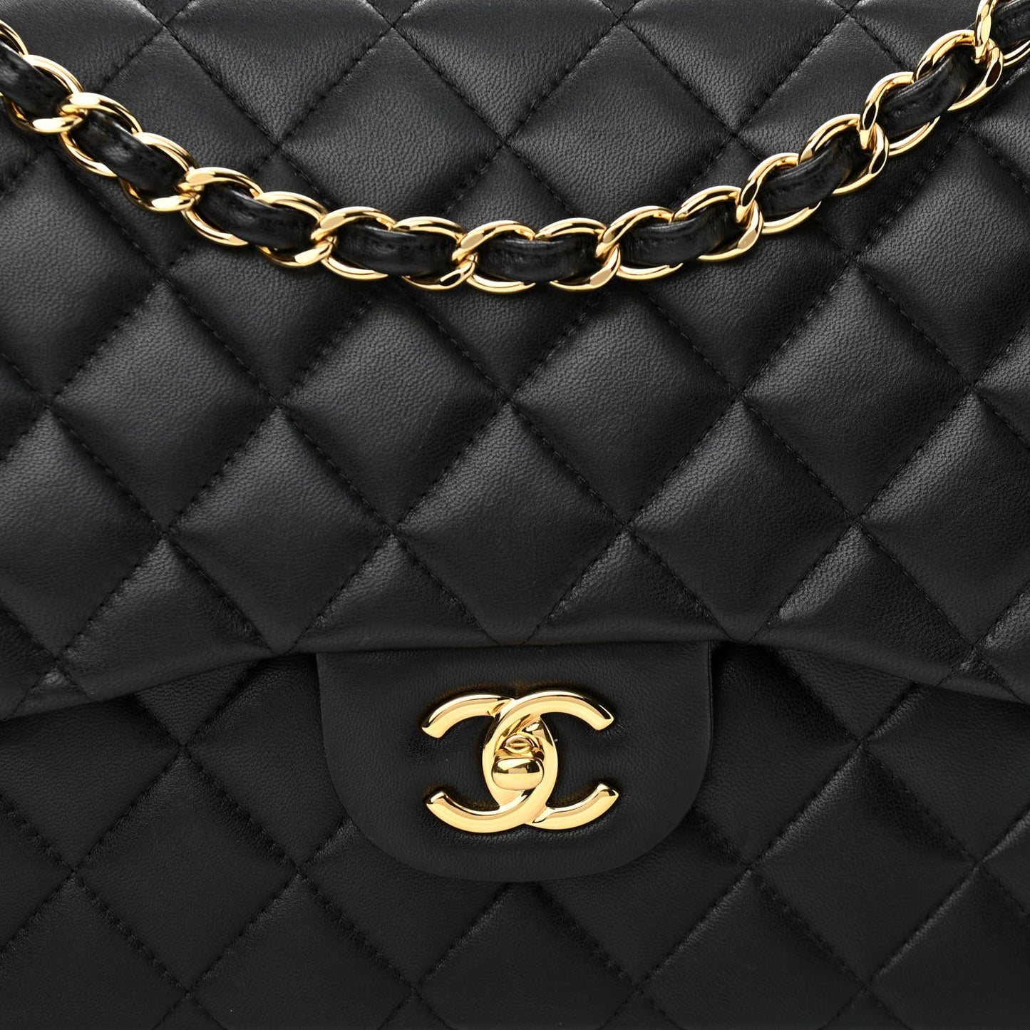 Lambskin Quilted Jumbo Double Flap Black