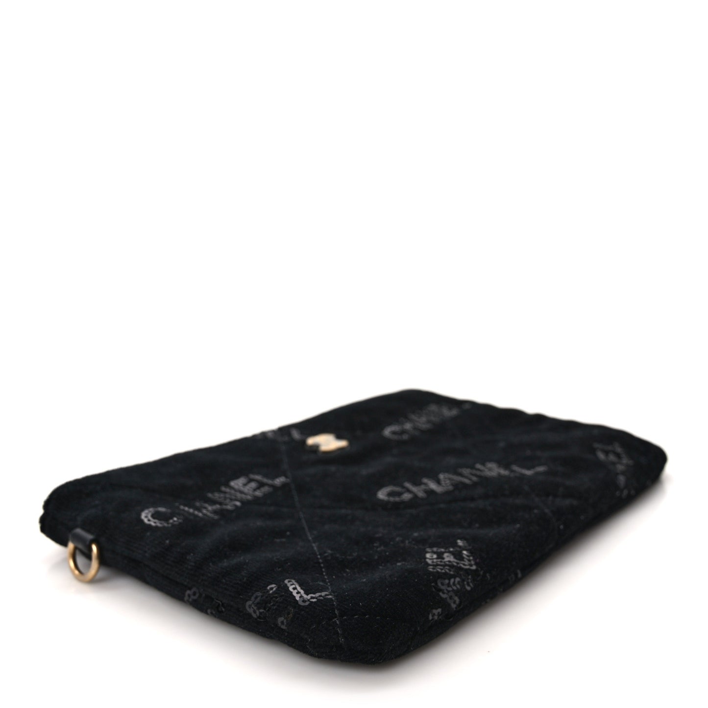 Velvet Sequin Quilted Chanel 22 Removable Pouch Black