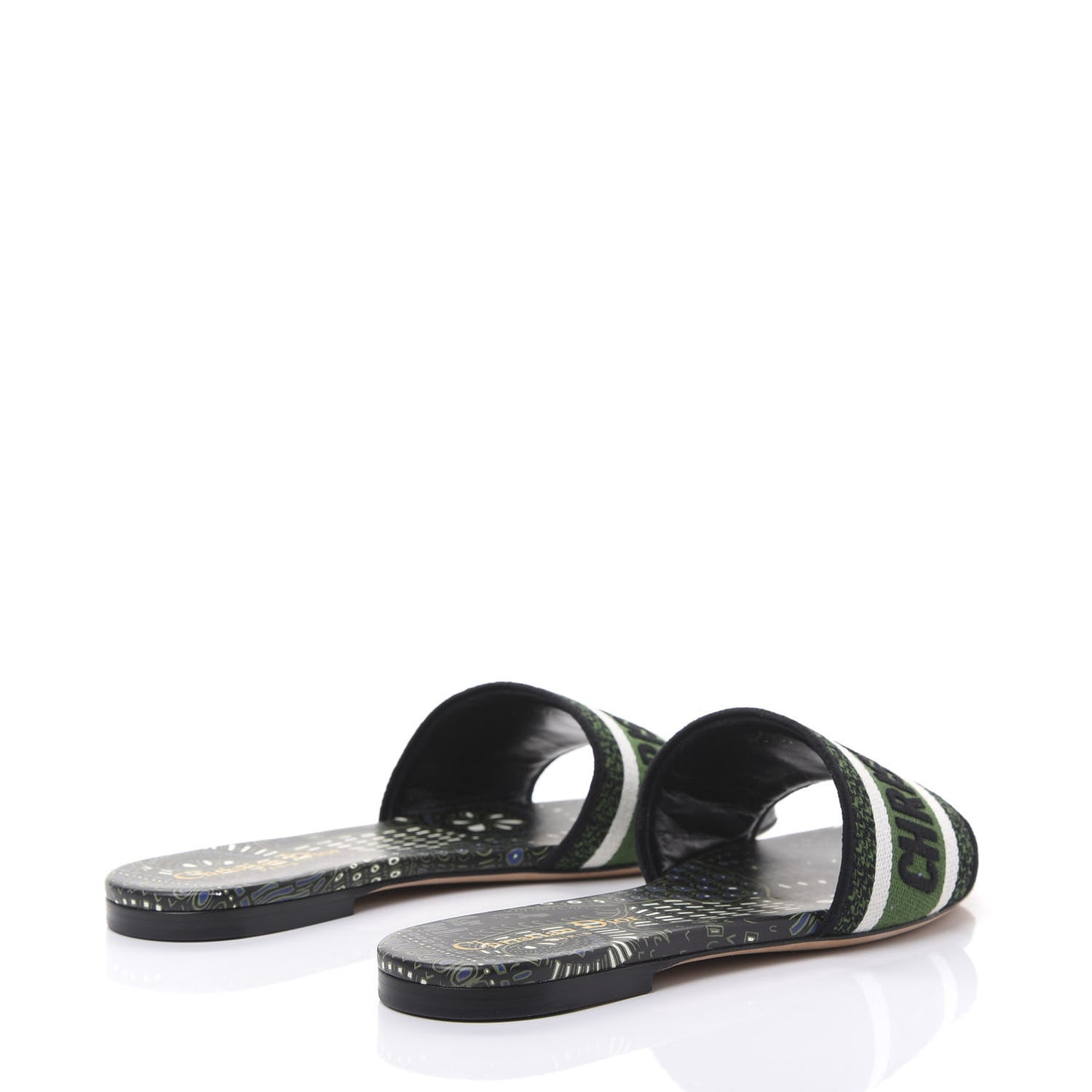 Canvas Embroidered Animals Dway Mules Slide Sandals 37 Green