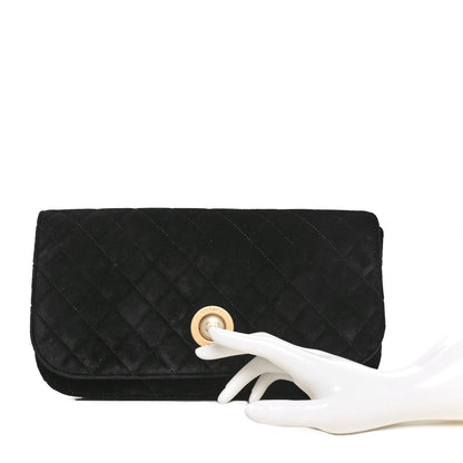 Chanel Velvet Quilted CC Pearl Clutch Black 2 of 10