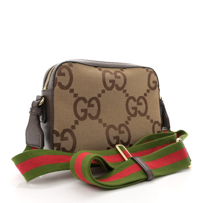 Gucci Monogram Jumbo GG Textured Dollar Calfskin Web Messenger Shoulder Bag Camel Ebony New Acero 3 of 13