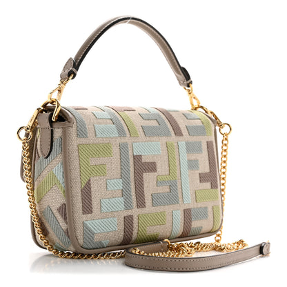 Fendi Canvas Vitello King Seta FF Embroidered Mini Baguette Matcha Milk Dove 3 of 12