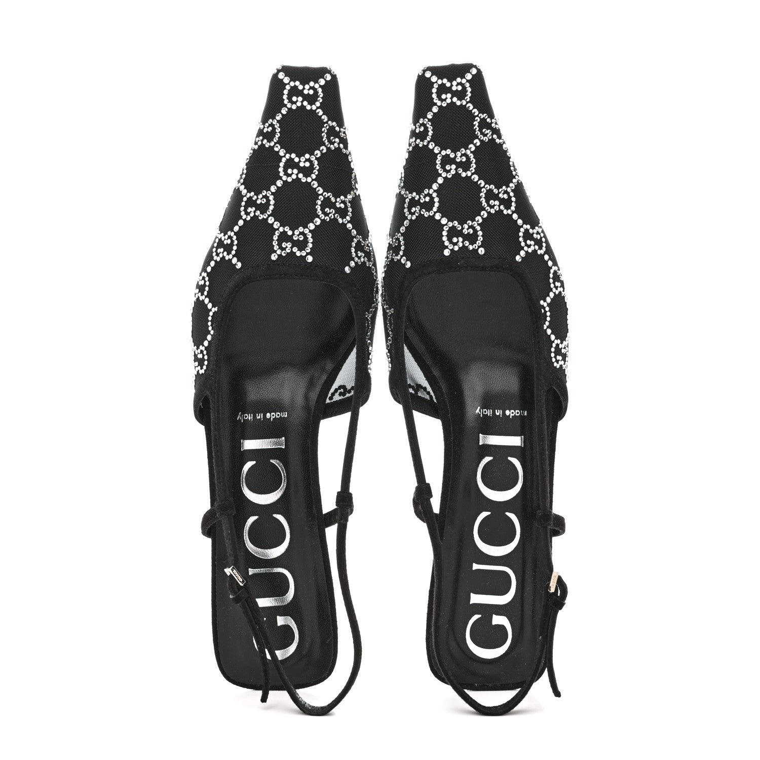 Gucci Tela Retino Kid Scamosciato Crystal GG Monogram Square G 35mm Slingback Pumps 39 Black 3 of 19