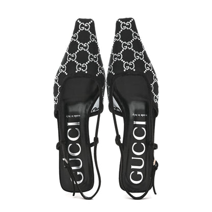 Gucci Tela Retino Kid Scamosciato Crystal GG Monogram Square G 35mm Slingback Pumps 39 Black 3 of 19