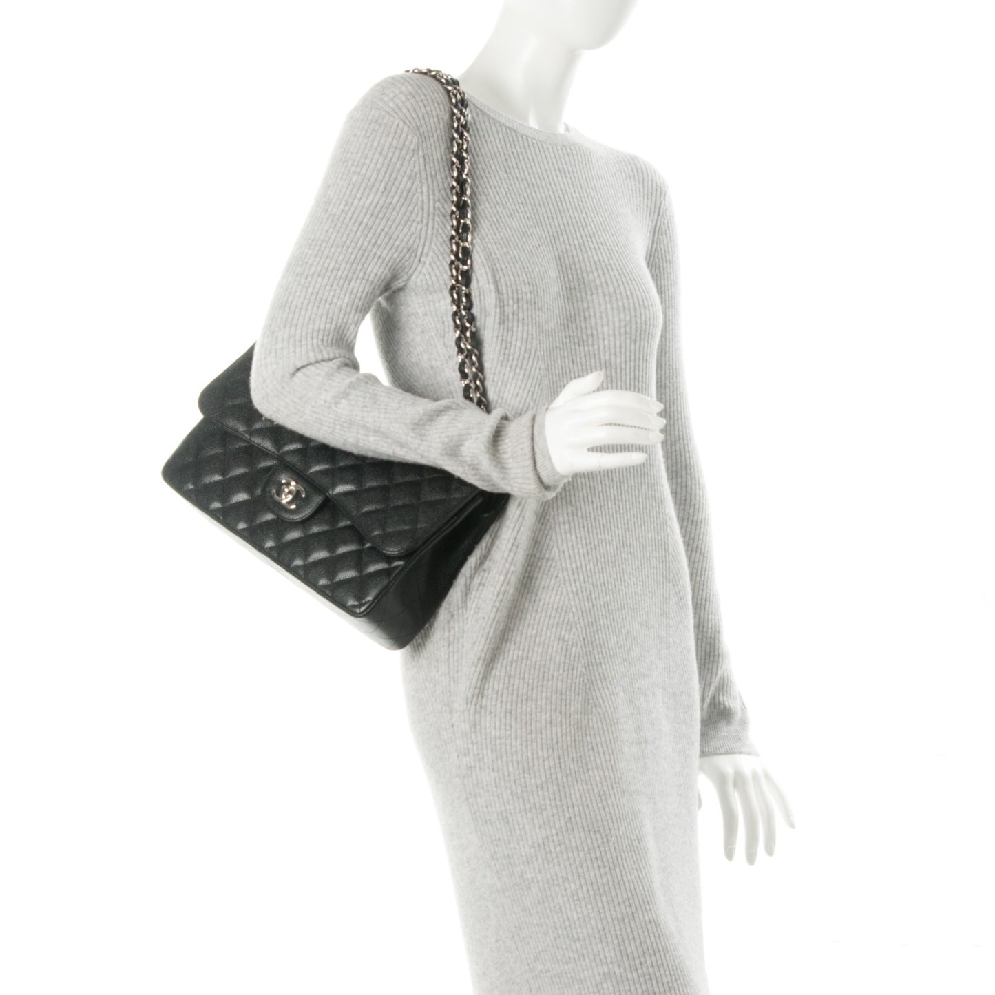 Caviar Quilted Jumbo Double Flap Black