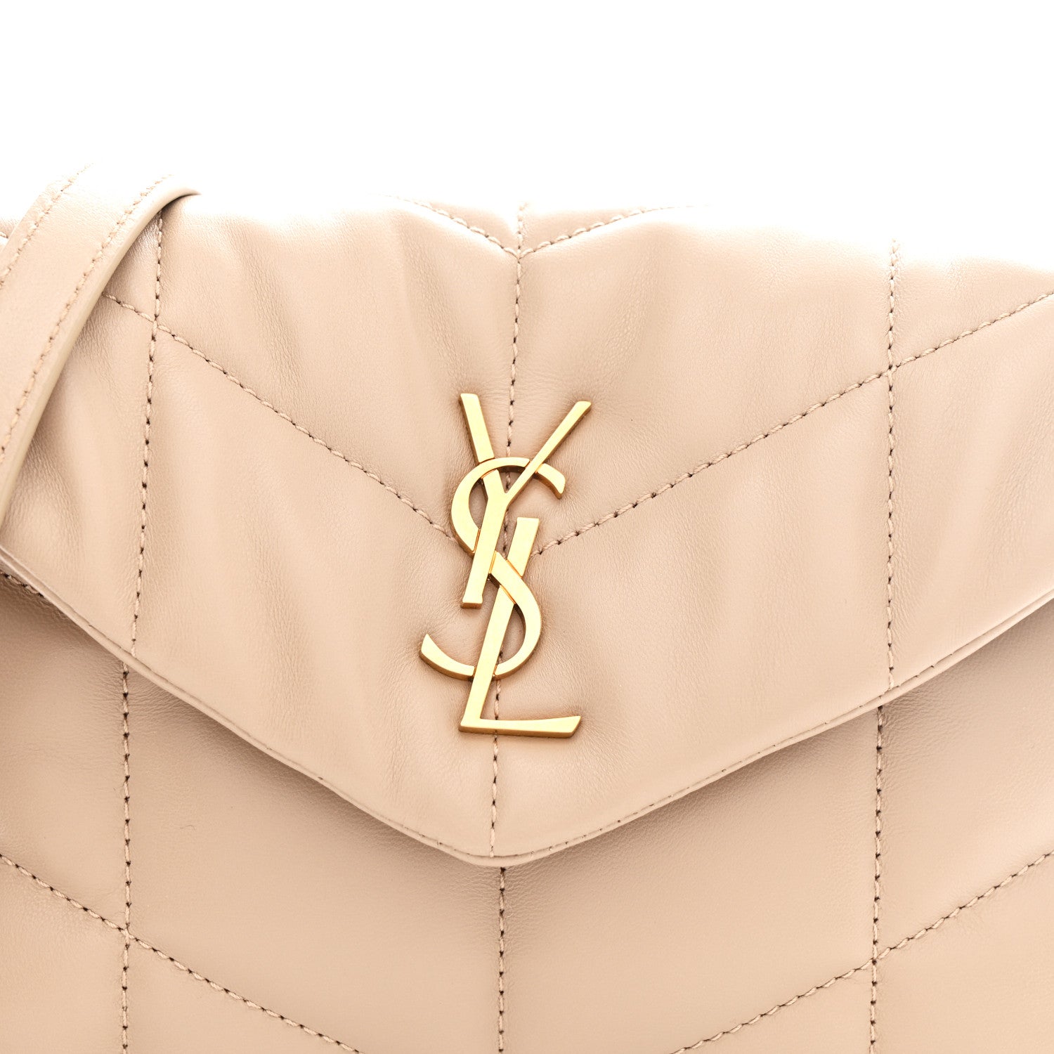 Saint Laurent Lambskin Quilted Toy Loulou Puffer Monogram Chain Satchel Dark Beige 8 of 11
