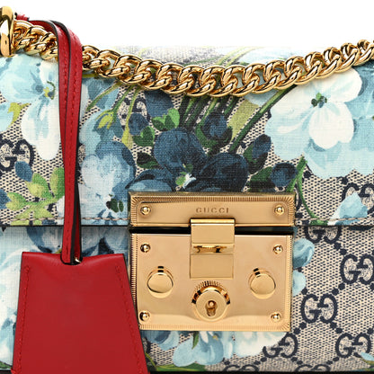 Gucci GG Supreme Monogram Blooms Small Padlock Shoulder Bag Beige Blue Navy Hibiscus Red 8 of 11