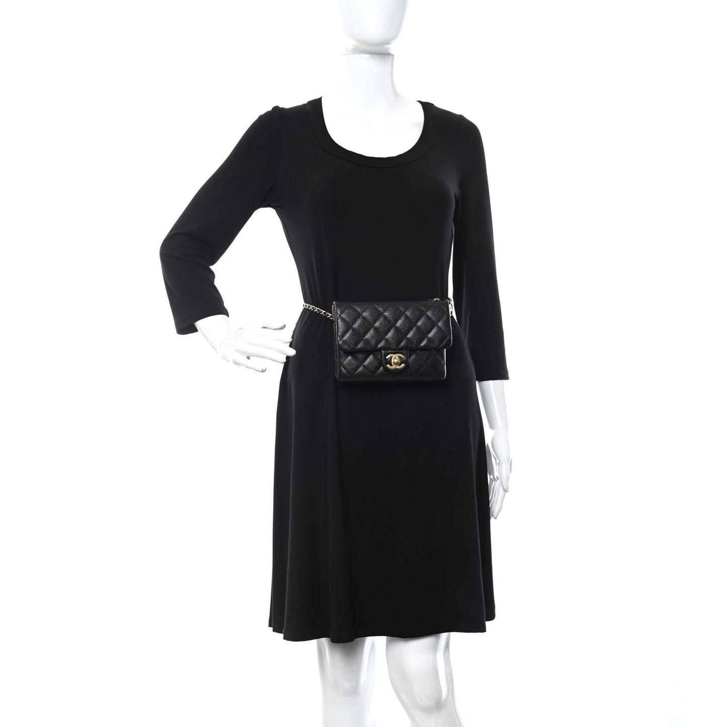 Shiny Caviar Pick Me Up Flap Belt Bag Black