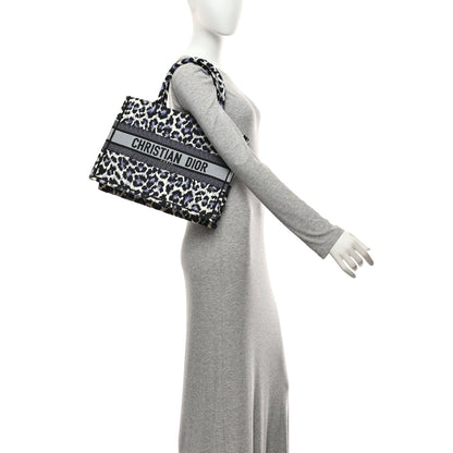 Christian Dior Canvas Mizza Embroidered Medium Leopard Book Tote Purple 2 of 10