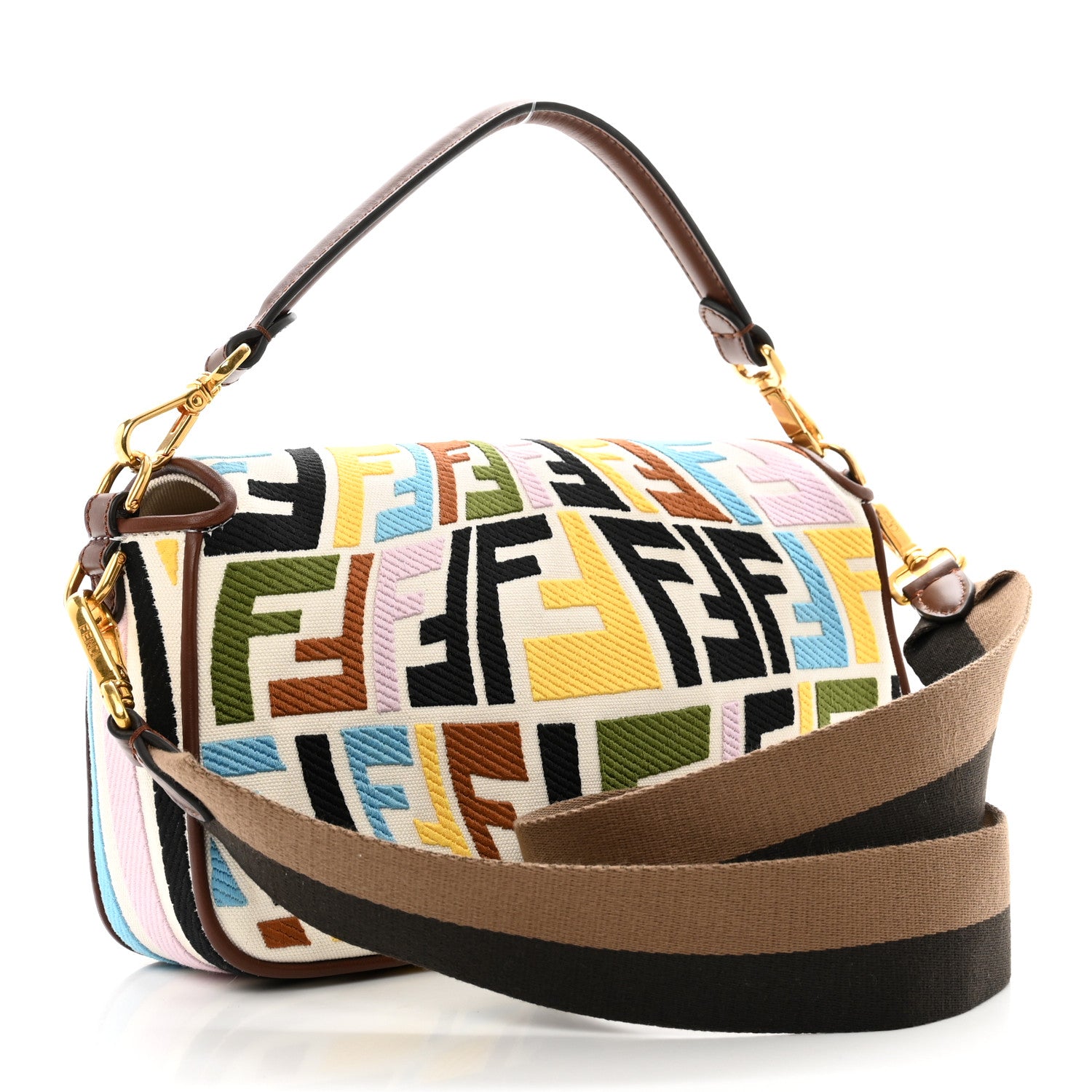 Fendi X SARA COLEMAN Canvas Vitello King Seta FF Fish Eye Embroidered Baguette Grezzo Multicolor Ghianda 3 of 9