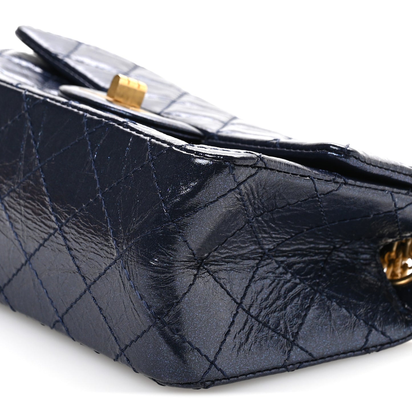 Iridescent Aged Calfskin Quilted 2.55 Reissue Mini Flap Navy