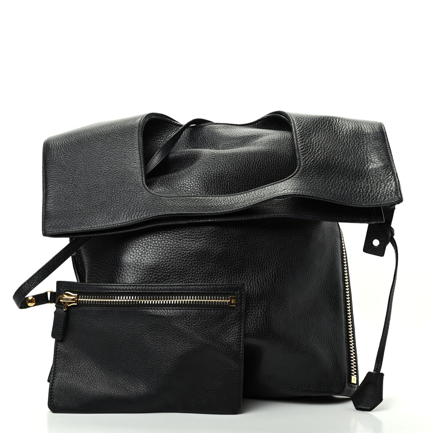 Grained Calfskin Large Alix Padlock Zip Shoulder Bag Black