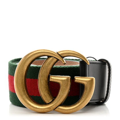Gucci Nylon Calfskin Double G Web 40mm Belt 85 34 Green Red Black 1 of 6