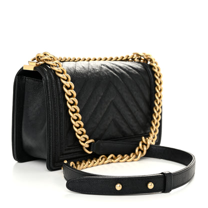 Chanel Caviar Chevron Quilted Medium Boy Flap Black 3 of 11