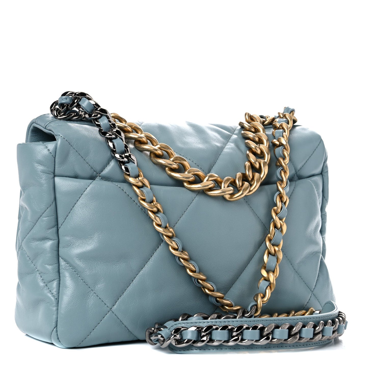 Lambskin Quilted Large Chanel 19 Flap Light Blue
