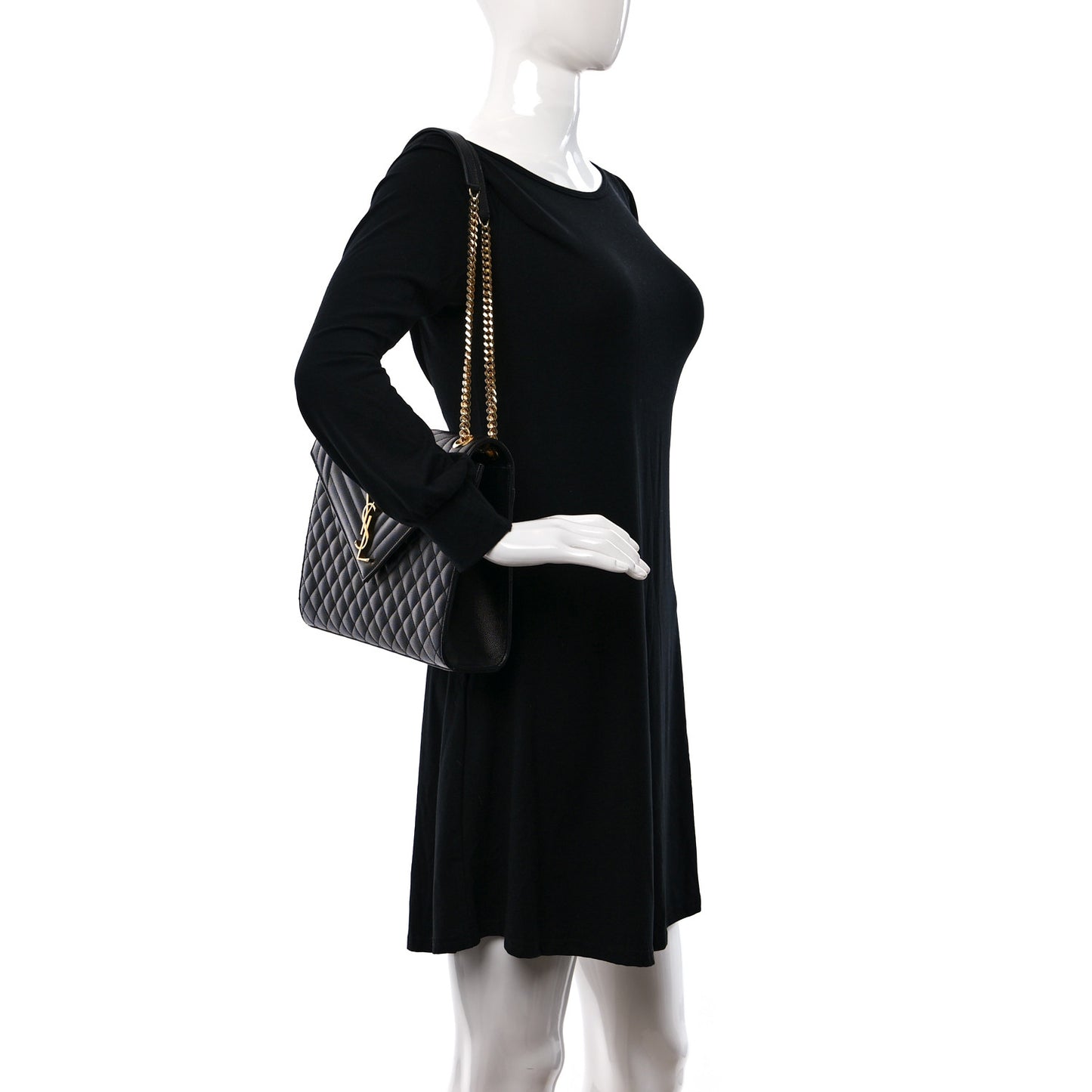 Grain De Poudre Textured Mixed Matelasse Large Triquilt Monogram Satchel Black