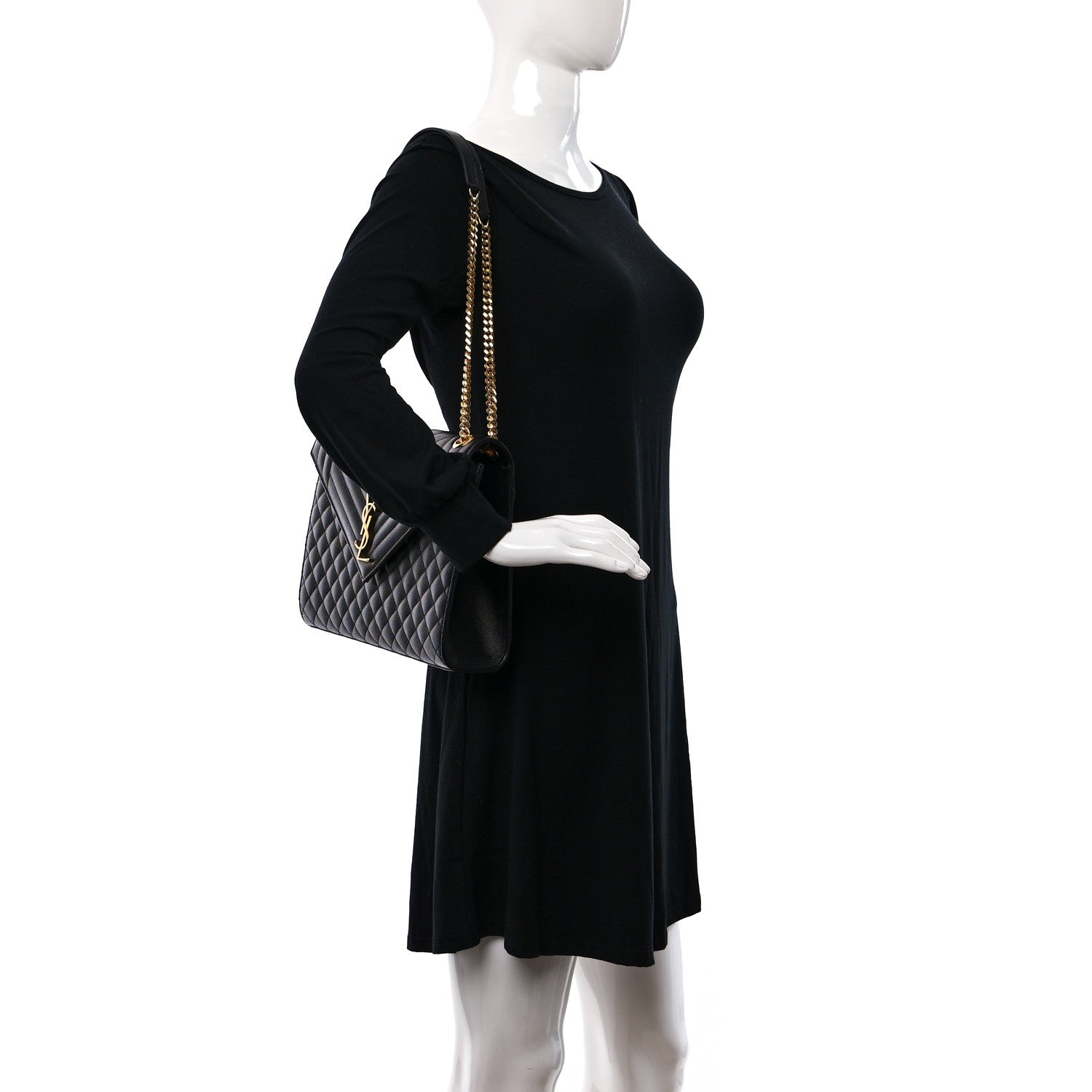 Saint Laurent Grain De Poudre Textured Mixed Matelasse Large Triquilt Monogram Satchel Black 2 of 11