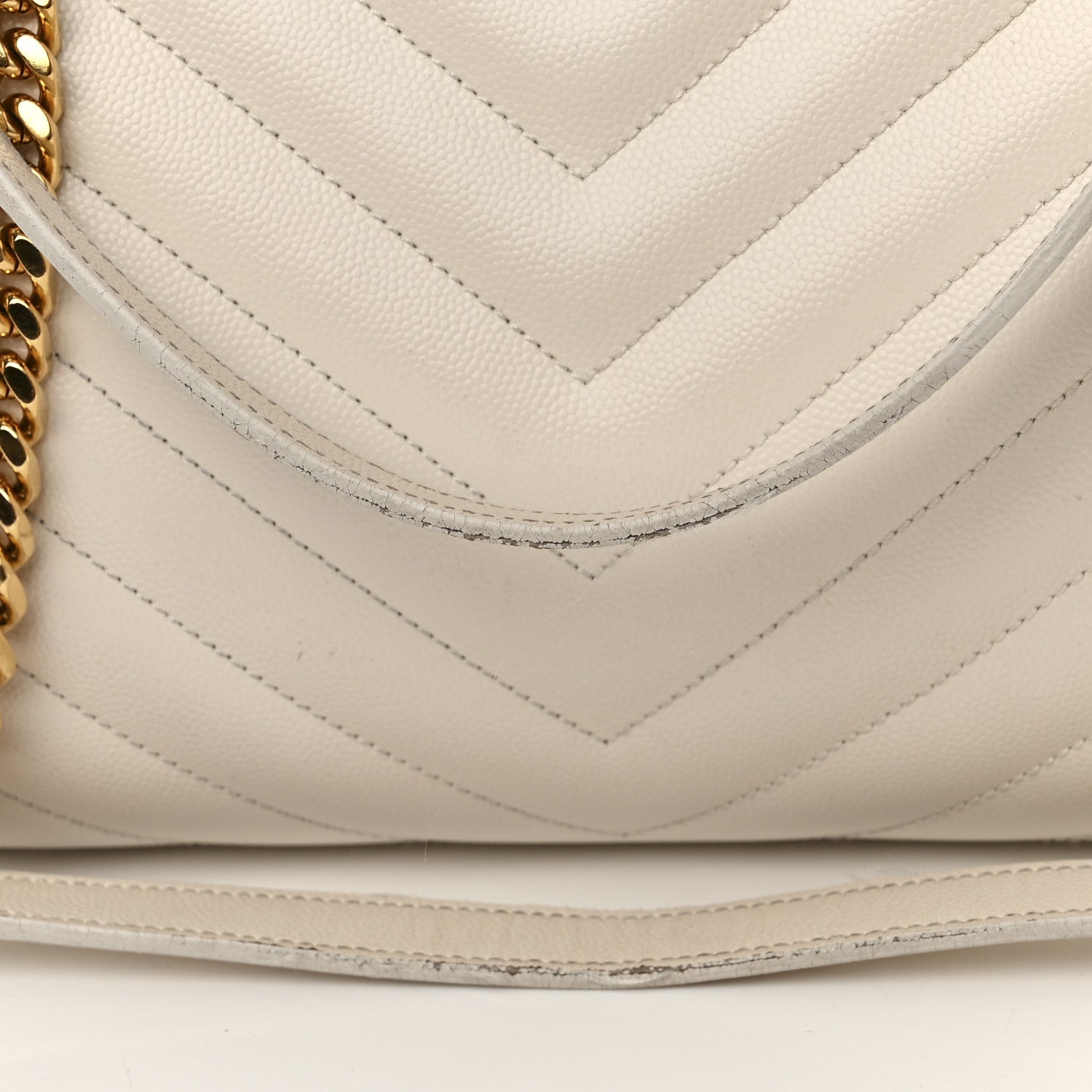 Saint Laurent Grain De Poudre Matelasse Chevron Monogram Shopping Bag White 16 of 18