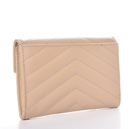 Saint Laurent Grain De Poudre Matelasse Chevron Small Monogram Envelope Wallet Nude Powder 3 of 9