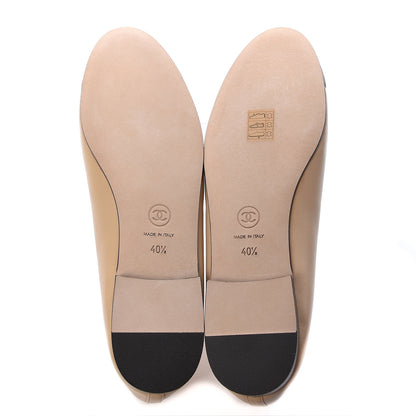 Chanel Lambskin Cap Toe CC Ballerina Flats 40.5 Beige Black 7 of 9