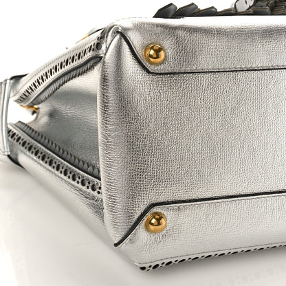 Burberry Metallic Calfskin Broguing Medium Banner Tote Silver 8 of 9