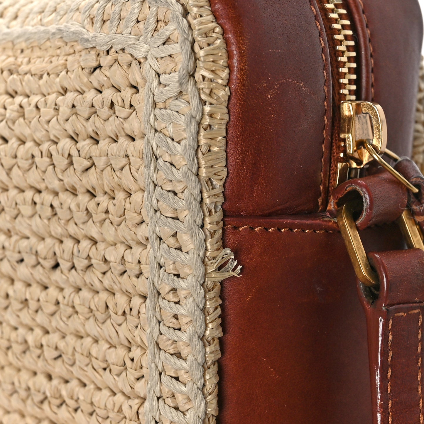Raffia Canvas Monogram Lou Camera Bag Beige Brown
