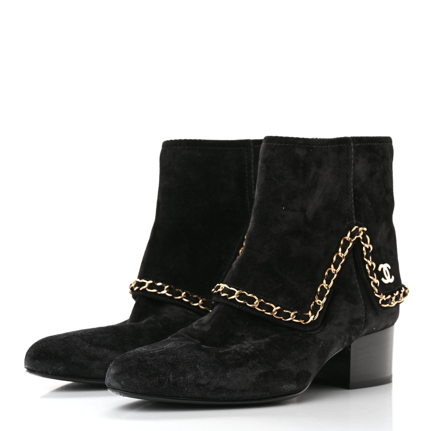 Suede Calfskin Chain CC Short Boots 36.5 Black