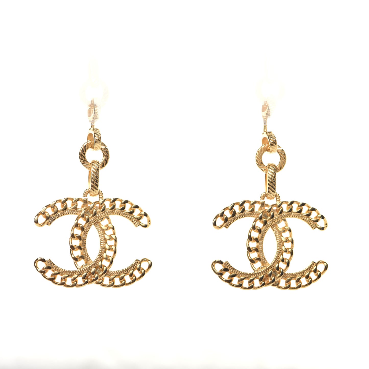 Metal CC Chain Drop Earrings Gold