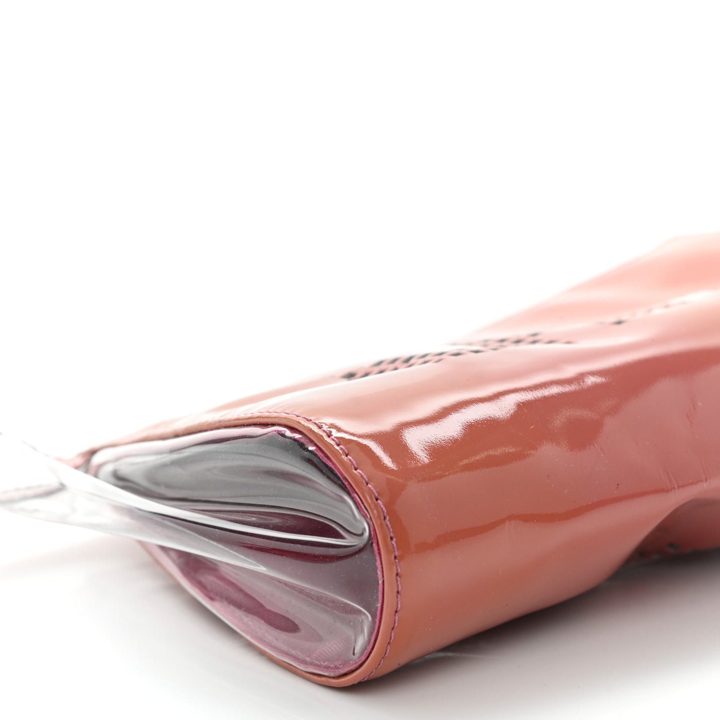 PVC Patent Calfskin Perforated CC Clutch Pink