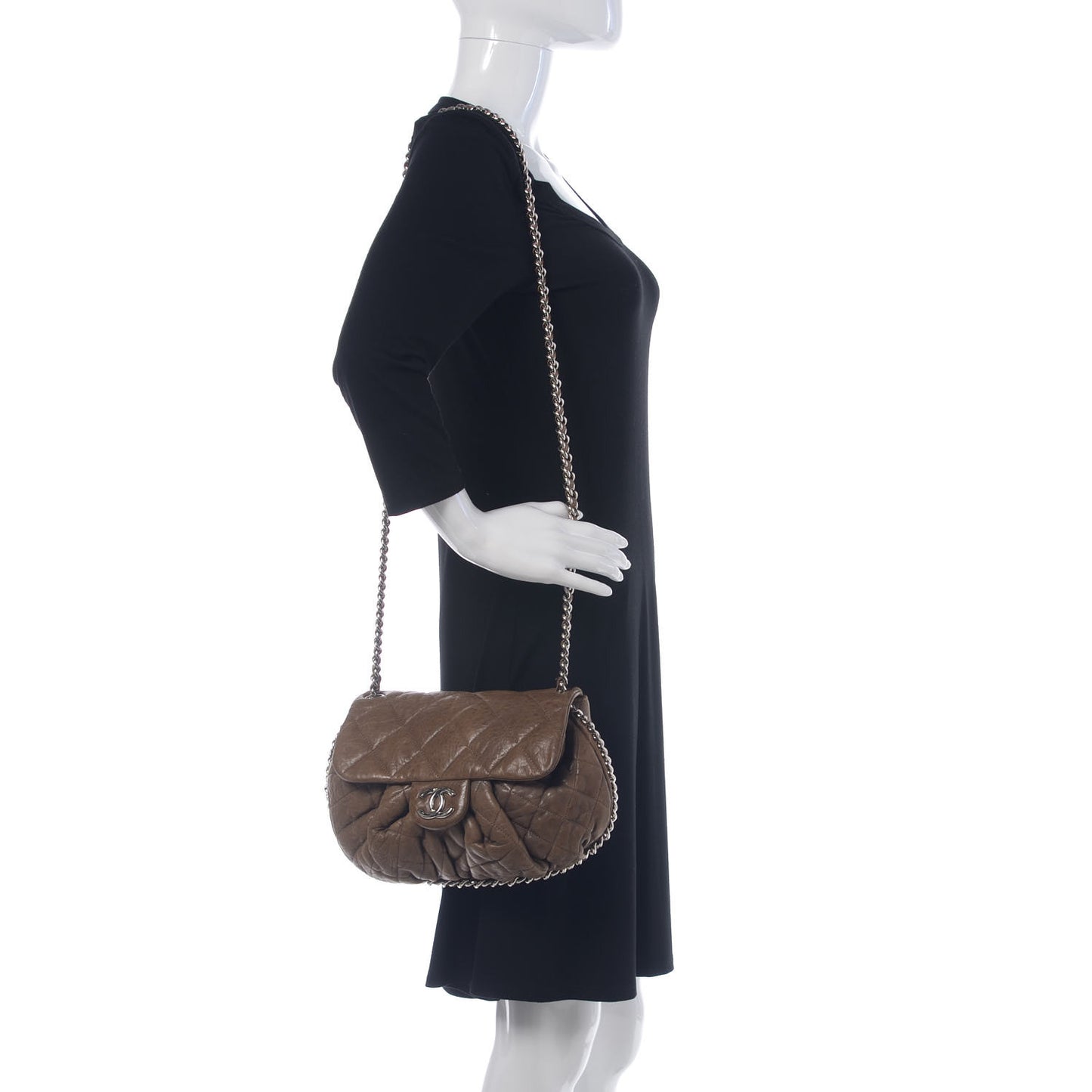 Washed Lambskin Quilted Medium Chain Around Flap Khaki