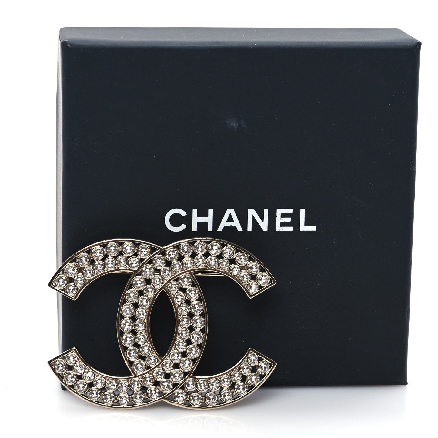 Metal Crystal CC Brooch Gold