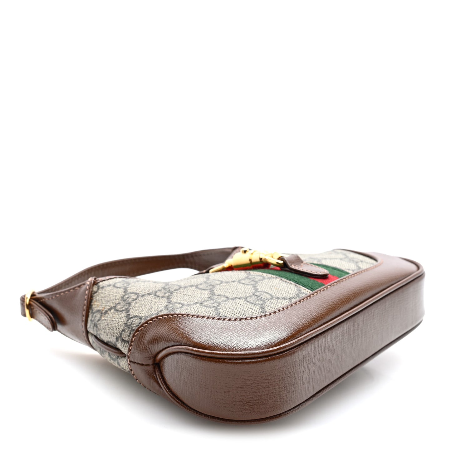 GG Supreme Monogram Azalea Calfskin Web Mini Jackie 1961 Hobo Beige Ebony Brown Sugar