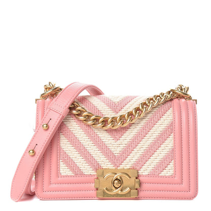 Chanel Fabric Chevron Braided Small Boy Flap Pink Ivory 1 of 9