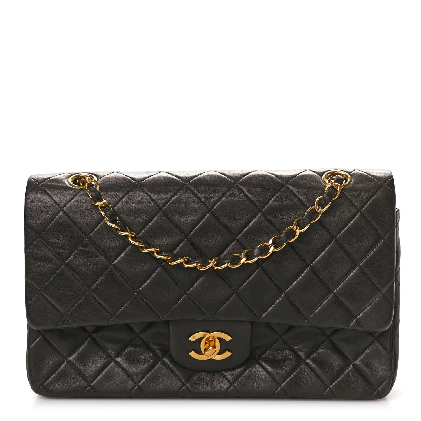 Lambskin Quilted Medium Double Flap Black