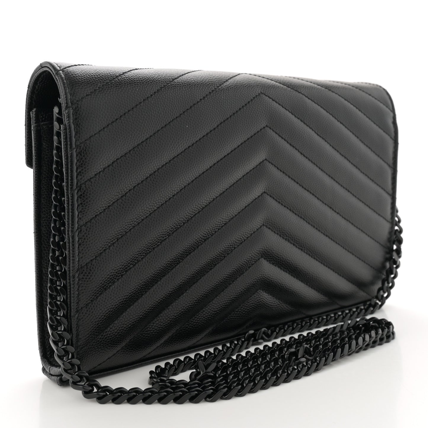 Grain De Poudre Matelasse Chevron Monogram Monochrome Chain Wallet Black