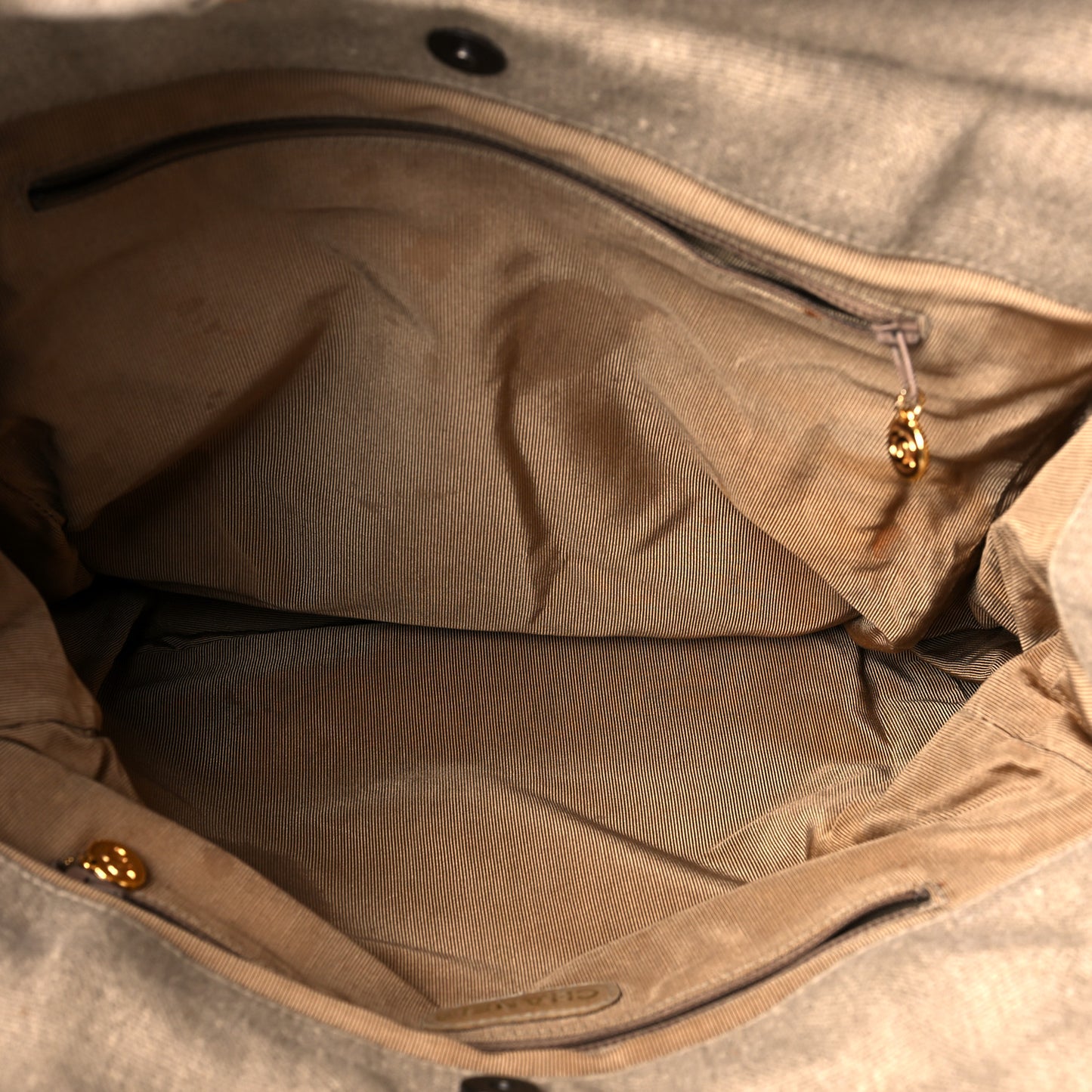 Canvas Calfskin Bamboo Handle Bag Beige