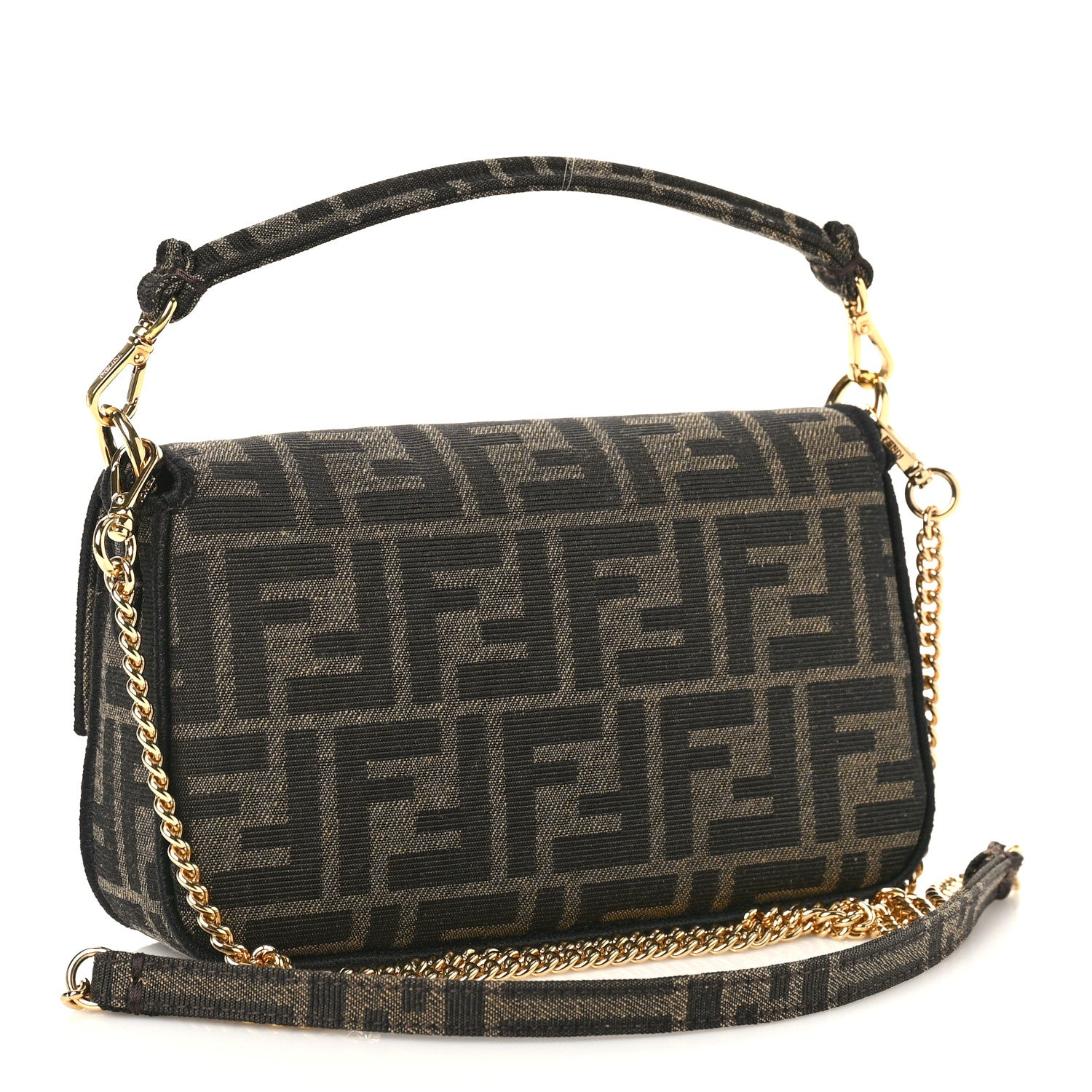 Fendi Fabric Jacquard FF 1974 Mini Baguette Tobacco Moro Black 3 of 8